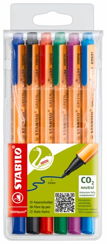 Stabilo GREENPoint Fibre Tip Pen 0.8mm Tip Assorted 6088/6  [Wallet 6]