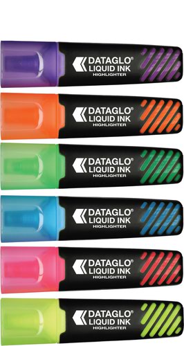 Dataglo Liquid Ink Fluorescent Highlighters Chisel Tip Assorted 7911WT6 [Wallet 6]