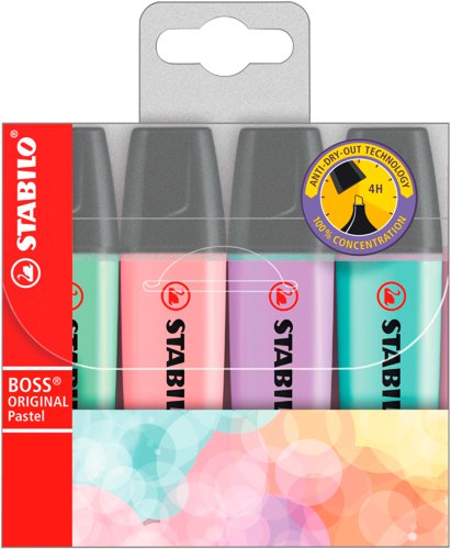 Stabilo Boss Pastel Highlighter Chisel Tip Assorted 70/4-2 [Wallet 4]
