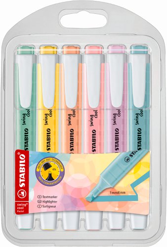 Stabilo Swing Cool Highlighter Chisel Tip Pastel Assorted 275/6-08 [Wallet 6]