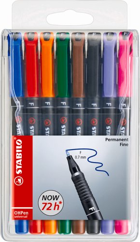 Stabilo OHP Permanent Pen Fine Tip Assorted 842/8 [Wallet 8]