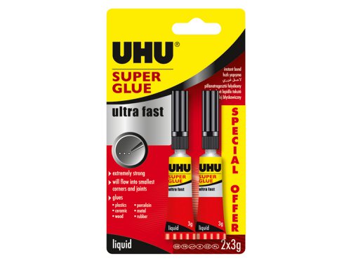 UHU Super Glue Ultra Fast Liquid 62686 [2x3g Twinpack]