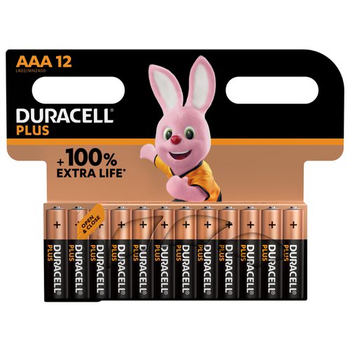 Duracell Plus AAA Battery Alkaline +100% Extra Life MN2400 [Pack 12]