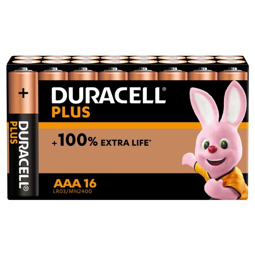 Duracell Plus AAA Battery Alkaline +100% Extra Life MN2400 [Pack 16]
