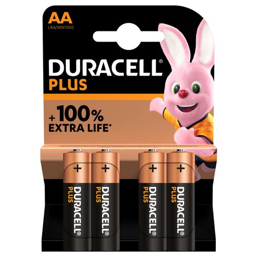 Duracell Plus AA Battery Alkaline +100% Extra Life MN1500 [Pack 4]