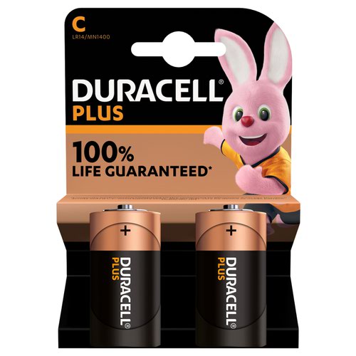 Duracell Plus C Battery Alkaline 100% Life MN1400 [Pack 2]