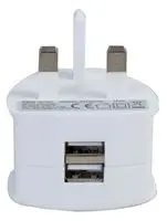 USB Power Plug With 2 USB Ports White PEL00708
