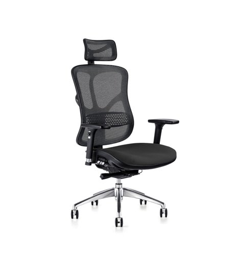 F94 - 101 Series Mesh Back Ergonomic Chair Headrest & Fabric Seat - Black (F94-101-F+HR-YK)