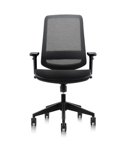 C19 Ergonomic Mesh Back Task Chair with HA Arms, Lumbar Support & Fabric Seat - Black Finish (C19-F)