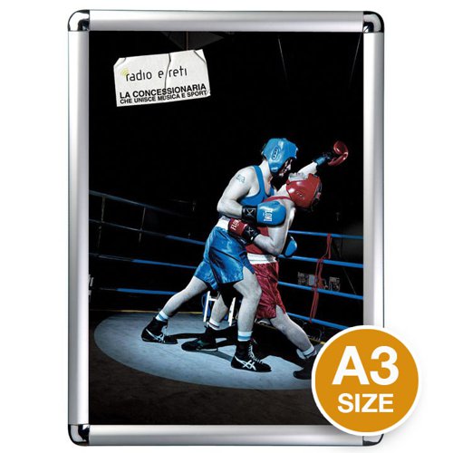 Silver Aluminium Front Loading 25mm Snap Frame with Safe Silver Round Corners A3