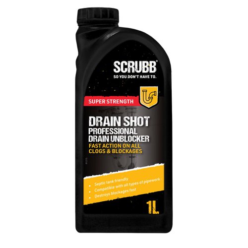 SCRUBB Drain Shot - Professional Drain Unblocker 1ltr Screw Cap B99SC C100