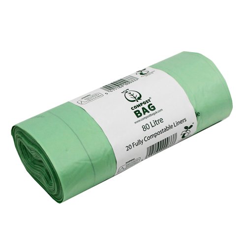 Compostable 80 Litre Refuse Liners (20kg load) Corn Starch 820x1050mm BB12/80L [Roll of 20]