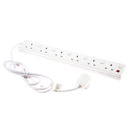 Extension Lead 6 Way Socket 2m Cable with Individual Switches White PL12946
