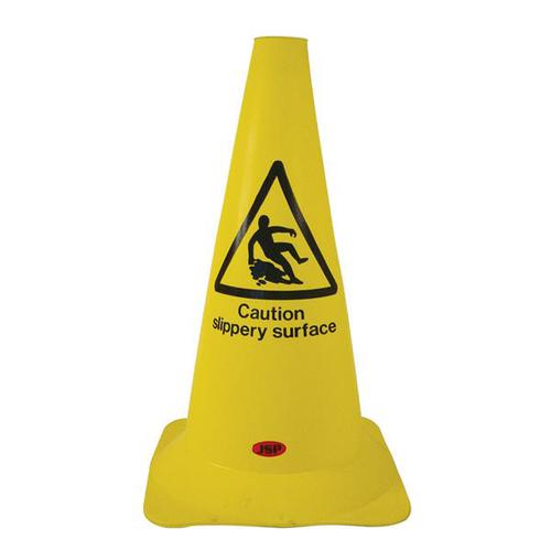 Caution Slippery Surface 500mm High Cylindrical Hazard Warning Cone Yellow