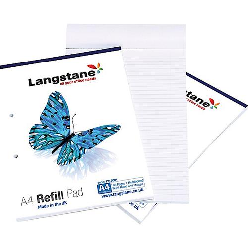 Langstane Refill Pad Headbound A4 Ruled & Margin 75gsm 4-Hole Punched 160pg [Pack 6]