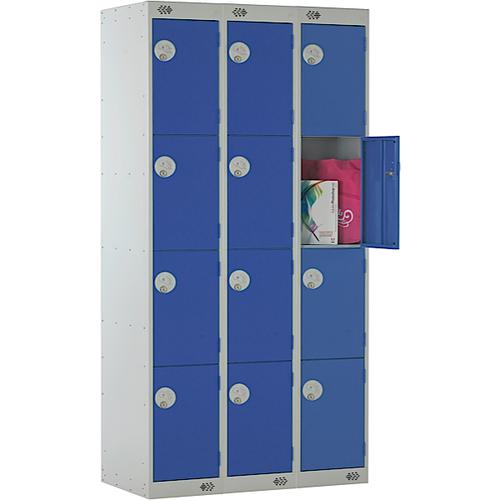 Link Four Door Locker Grey Body Blue Doors Deadlock Nest of 3 1800h x 300wx300dmm Ref B12234GUCF00