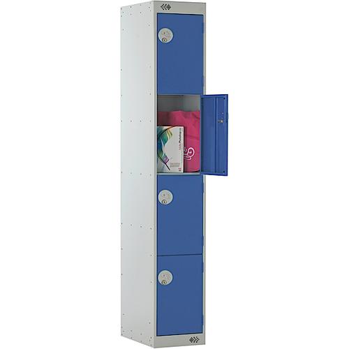 Link Four Door Locker Grey Body Blue Doors Deadlock 1800h x 300w x 450d mm Ref B12514GUCF00