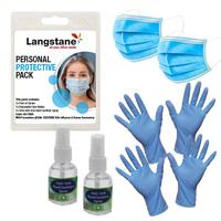 Personal Hygiene Protective Pack [2 each Hand Sanitiser, Disposable Face Masks, Latex Gloves)