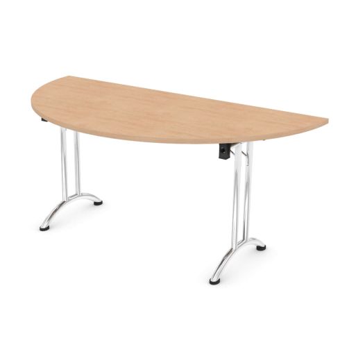 L&P FOLDING Semi-Circular Table 1600mm Chrome Beech