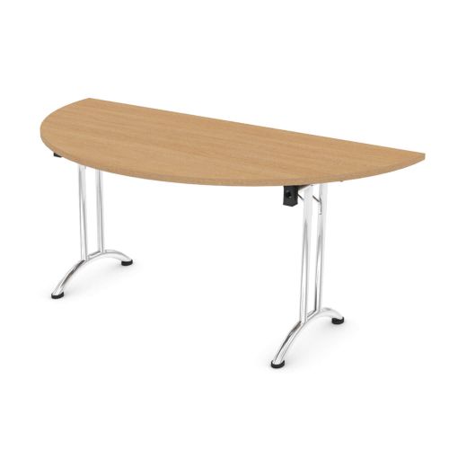 L&P FOLDING Semi-Circular Table 1600mm Chrome Light Oak