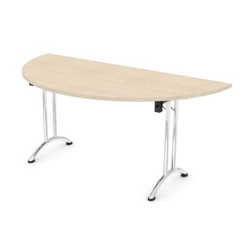 L&P FOLDING Semi-Circular Table 1600mm Chrome Maple