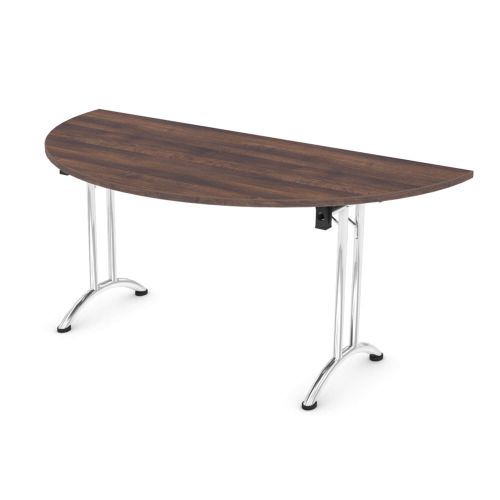 L&P FOLDING Semi-Circular Table 1600mm Chrome Walnut
