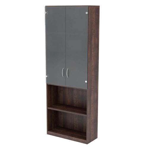 L&P INFINITY 2141H x 800W 4-Shelf Cupboard with 2-Shelf Opaque Glass Doors Walnut