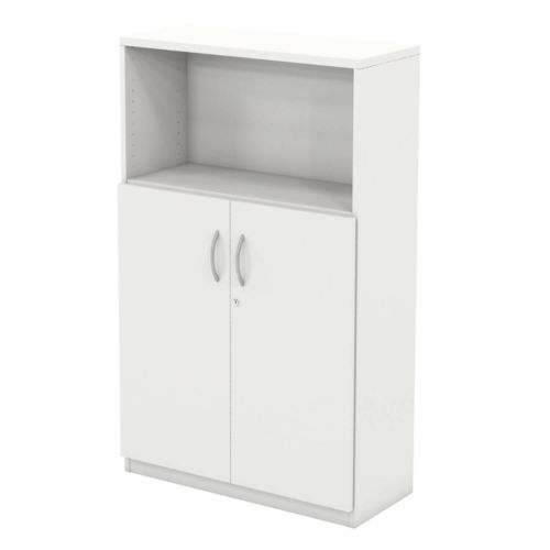 L&P INFINITY 1309H x 800W 2-Shelf Cupboard with 1-Shelf Lower Wooden Doors White