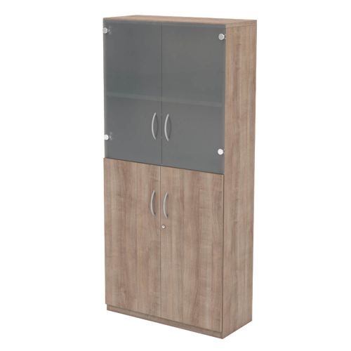 L&P INFINITY 1725H x 800W 3-Shelf Cupboard with 1-Shelf Lower Wooden Doors and 1-Shelf Opaque Glass Doors Birch
