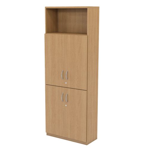 L&P INFINITY 2141H x 800W 4-Shelf Cupboard with 1-Shelf Lower and Upper Wooden Doors Light Oak