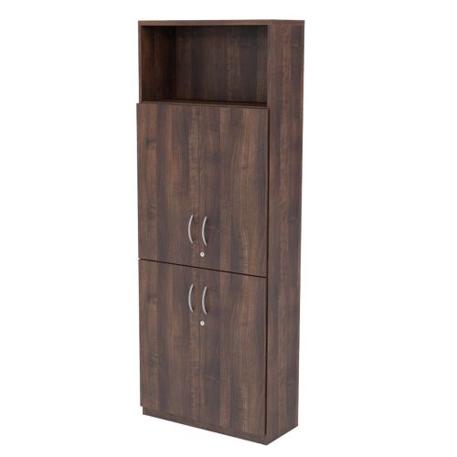 L&P INFINITY 2141H x 800W 4-Shelf Cupboard with 1-Shelf Lower and Upper Wooden Doors Walnut