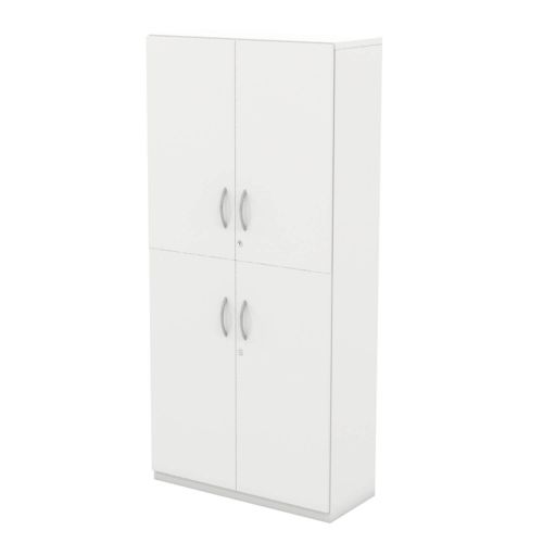 L&P INFINITY 1725H x 800W 3-Shelf Cupboard with 1-Shelf Lower and 1-Shelf Upper Wooden Doors White