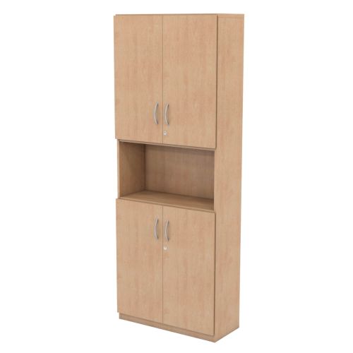 L&P INFINITY 2141H x 800W 4-Shelf Cupboard with 1-Shelf Lower and Upper Wooden Doors Beech