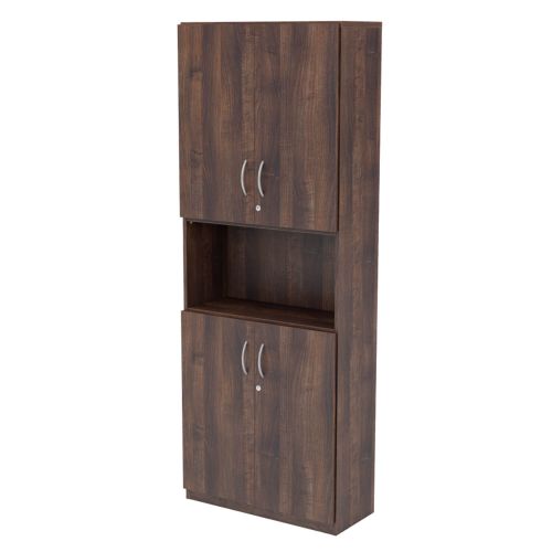 L&P INFINITY 2141H x 800W 4-Shelf Cupboard with 1-Shelf Lower and Upper Wooden Doors Walnut