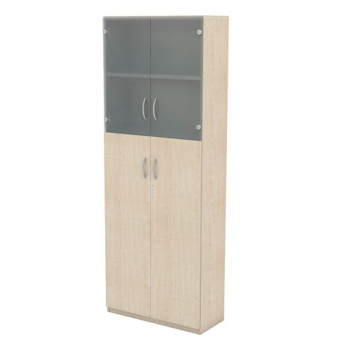 L&P INFINITY 2141H x 800W 4-Shelf Cupboard with 2-Shelf Lower Wooden Doors and 1-Shelf Opaque Glass Doors Maple