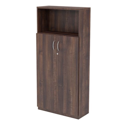 L&P INFINITY 1725H x 800W 3-Shelf Cupboard with 2-Shelf Lower Wooden Doors Walnut