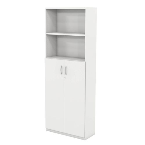 L&P INFINITY 2141H x 800W 4-Shelf Cupboard with 2-Shelf Lower Wooden Doors White