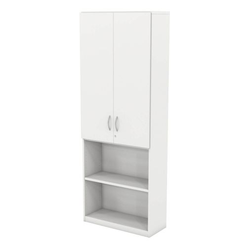 L&P INFINITY 2141H x 800W 4-Shelf Cupboard with 2-Shelf Upper Wooden Doors White