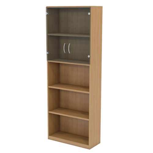 L&P INFINITY 2141H x 800W 4-Shelf Cupboard with 1-Shelf Clear Glass Doors Light Oak