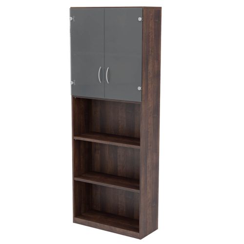L&P INFINITY 2141H x 800W 4-Shelf Cupboard with 1-Shelf Opaque Glass Doors Walnut