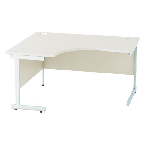 L&P SATELLITE Left Hand Crescent Cantilever Desk 1400mm White White