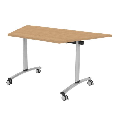 L&P TILT TOP Trapezoidal Table 1412mm 22.5 Degree Silver Light Oak