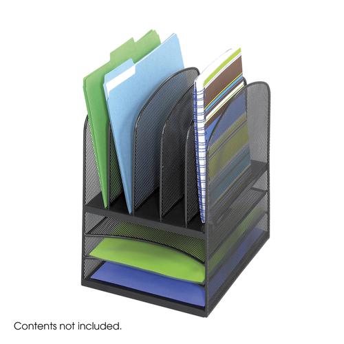 Safco Onyx Mesh Desk Organizer Black with 3 Horizontal and 5 Upright Sections 3266BL