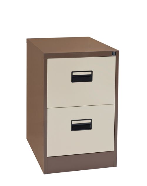 Contract 2 drawer filing cabinet with recessed handle. Coffee/cream.