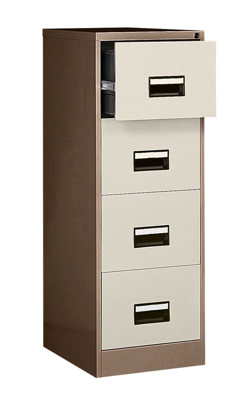 Contract 4 drawer filing cabinet with recessed handle. Coffee/cream.