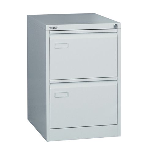 Mainline 2 drawer filing cabinet with swan neck grip handle. Grey.