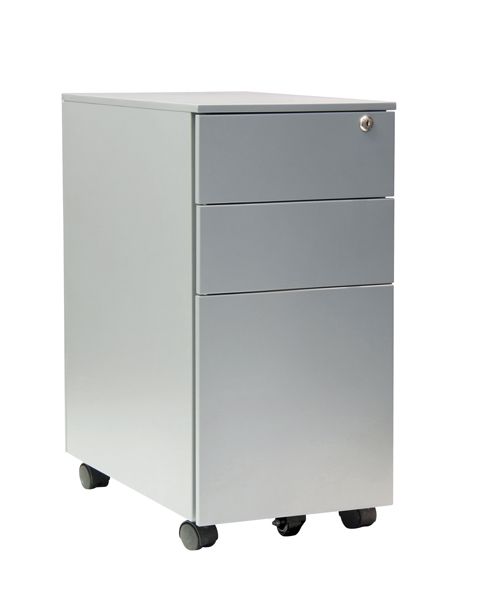 3 Drawer Slim Steel Mobile Pedestal, 600H X 300W X 500D, Silver