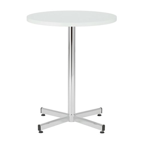 Bistro table, 800mm diameter melamine top, 1100mm high chrome leg. White.