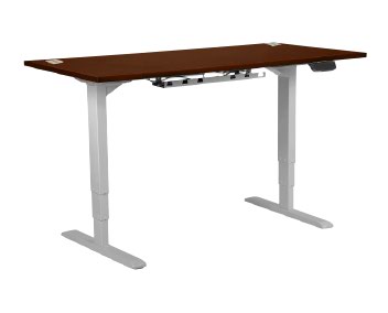 Electric Height Adjustable Desk Frame In Silver, With 25mm Desktop 1600W X 800D In Walnut