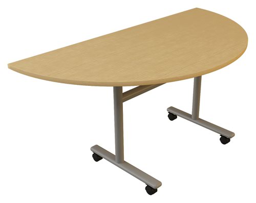 Flip Top Semi-Circular Table, 1600W X 800D X 740H, 25mm White Wood, Frame In White